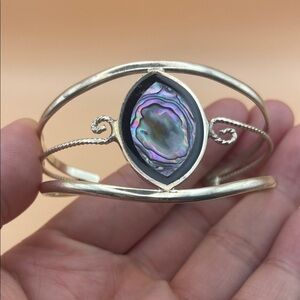 Silver Mexico Alpaca Abalone Inlay Cuff Bracelet M4